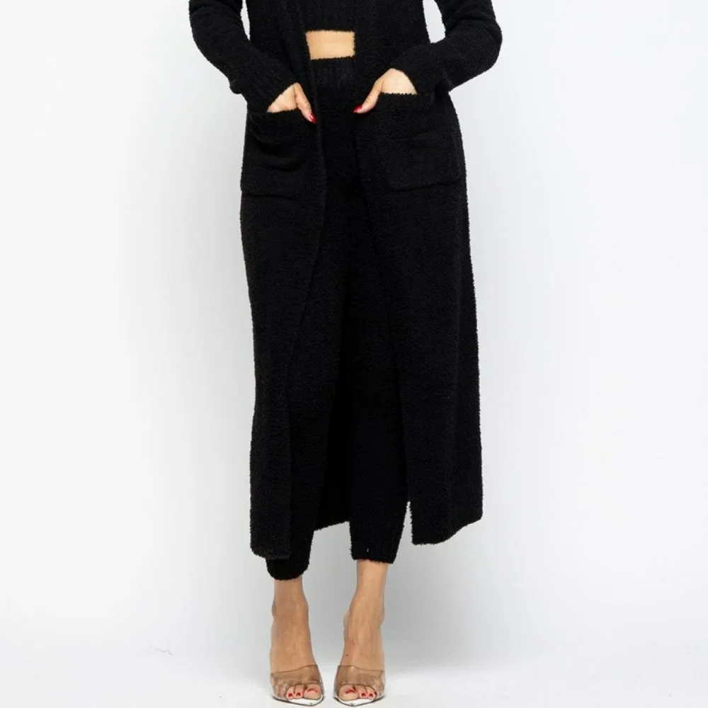 3PC Teddy Bear Lounge set Long sleeve cardigan cropped tank leggings - Picture 4 of 7